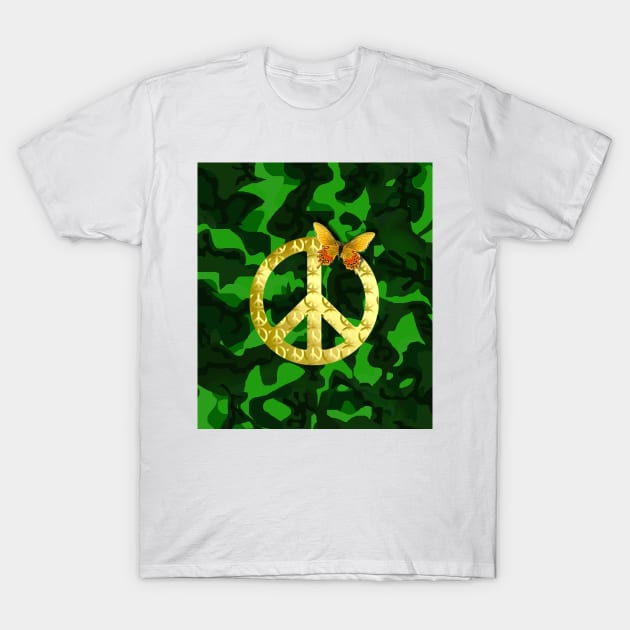 Peace Symbol Camouflage Butterfly T-Shirt by PlanetMonkey